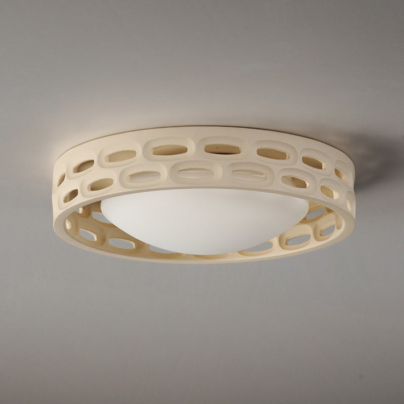 ET2 Cambria 13in 1-Light LED Flush Mount | Modern Oyster Gypsum and Acrylic | Bedroom & Hallway | 12.5 x 3 in | Model E25251-OY