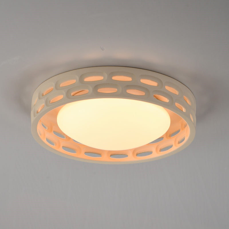 ET2 Cambria 13in 1-Light LED Flush Mount | Modern Oyster Gypsum and Acrylic | Bedroom & Hallway | 12.5 x 3 in | Model E25251-OY