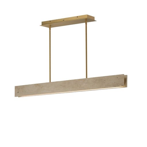 ET2 Lintel 47in 1-Light Linear Pendant | Modern White Travertine and Natural Aged Brass | Kitchen Island & Dining Room | Model E26266-TVNAB