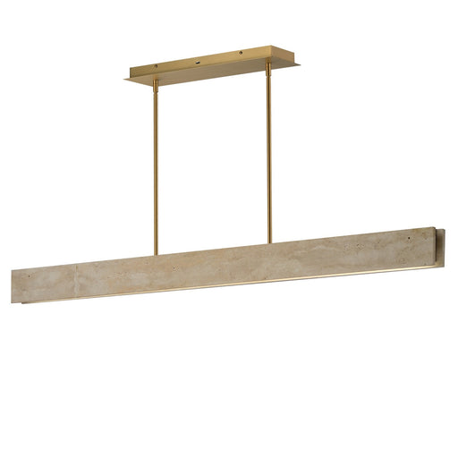ET2 Lintel 59in 1-Light Linear Pendant | Modern White Travertine and Natural Aged Brass | Kitchen Island & Dining Room | Model E26268-TVNAB