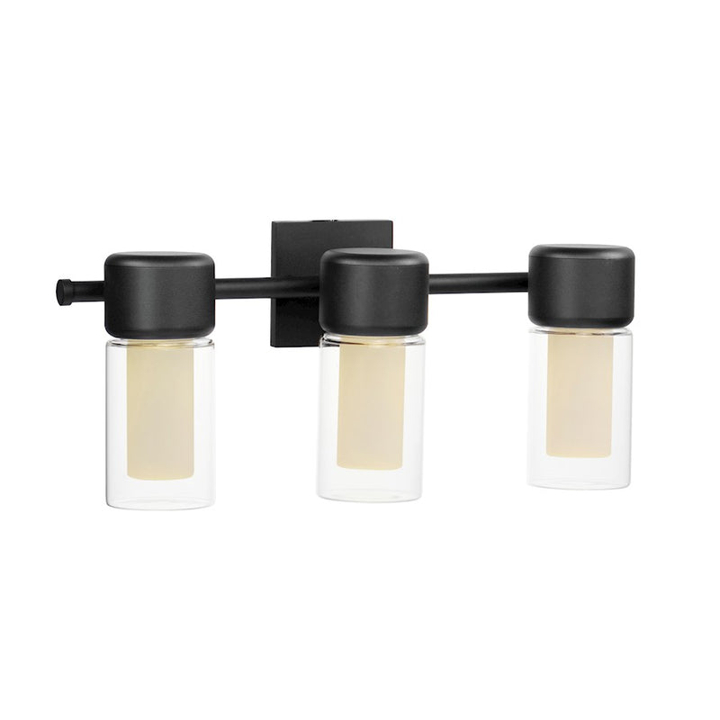 ET2 Lighting Dram 3 Light Bath Vanity, Black/Clear And Frosted