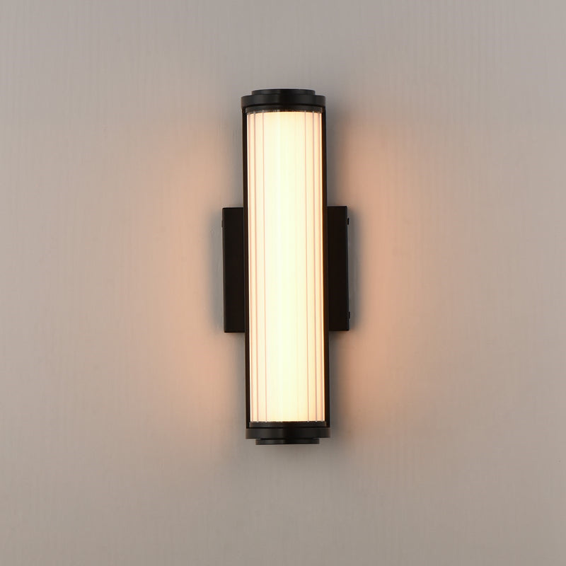 ET2 Vetra Small 3-Light Outdoor Wall Sconce | Modern Matte Black and Clear Ribbed Glass | Entryway & Patio | 4.75 x 13.25 x 4.5 in | Model E30481-BK