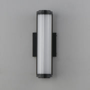 ET2 Vetra Small 3-Light Outdoor Wall Sconce | Modern Matte Black and Clear Ribbed Glass | Entryway & Patio | 4.75 x 13.25 x 4.5 in | Model E30481-BK