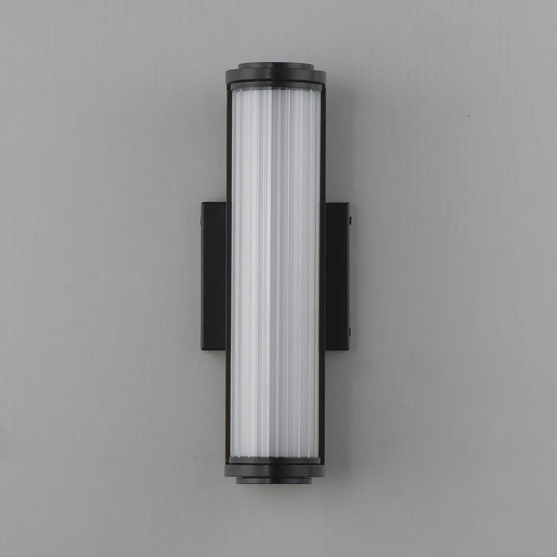 ET2 Vetra Small 3-Light Outdoor Wall Sconce | Modern Matte Black and Clear Ribbed Glass | Entryway & Patio | 4.75 x 13.25 x 4.5 in | Model E30481-BK