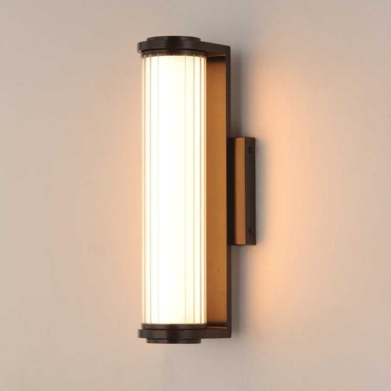 ET2 Vetra Small 3-Light Outdoor Wall Sconce | Modern Matte Black and Clear Ribbed Glass | Entryway & Patio | 4.75 x 13.25 x 4.5 in | Model E30481-BK