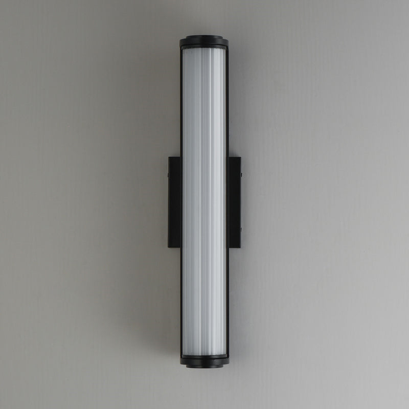 ET2 Vetra 3-Light Outdoor Wall Sconce | Modern Matte Black and Clear Ribbed Glass | Entryway & Patio | 4.75 x 21.25 x 4.5 in | Model E30482-BK