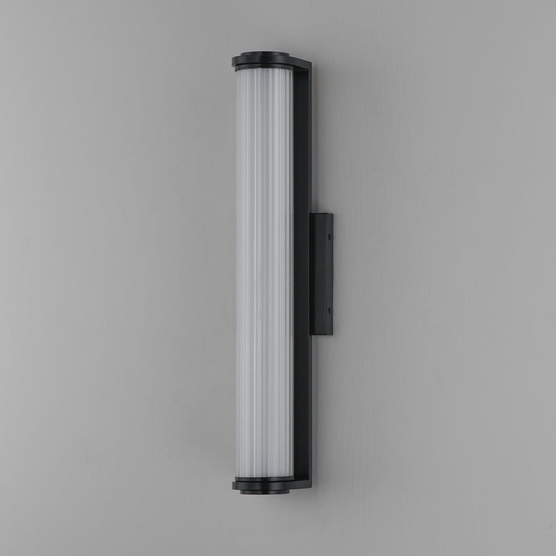 ET2 Vetra 3-Light Outdoor Wall Sconce | Modern Matte Black and Clear Ribbed Glass | Entryway & Patio | 4.75 x 21.25 x 4.5 in | Model E30482-BK