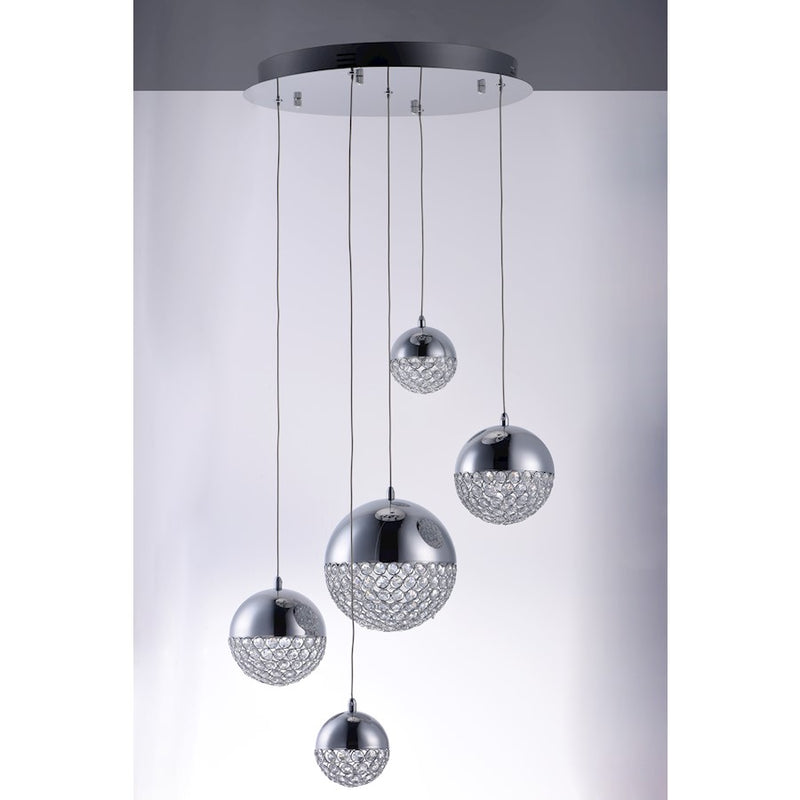 ET2 Lighting Eclipse 5 Light Pendant, Polished Chrome