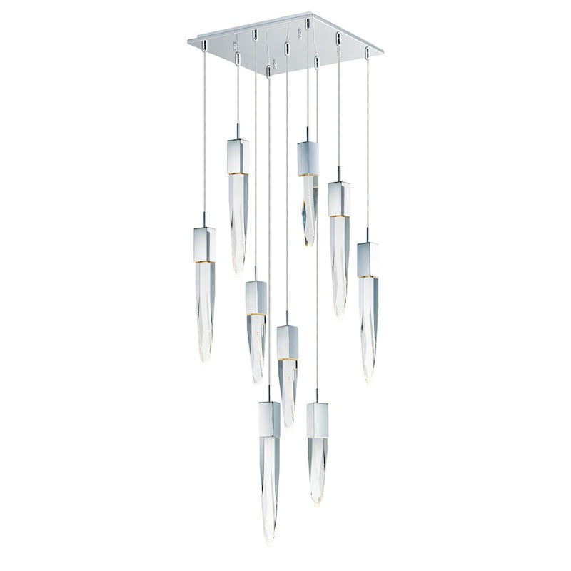 ET2 Lighting Quartz LED 9-Light Pendant, Polished Chrome