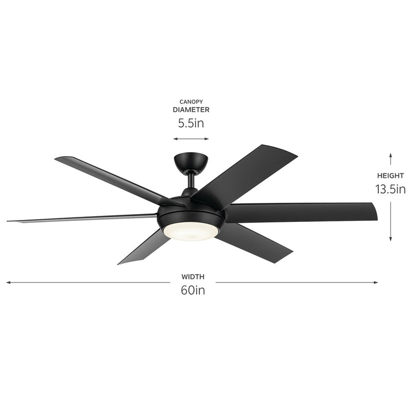 Kichler Mint 1 Light Ceiling Fan, Black/Etched Cased Opal