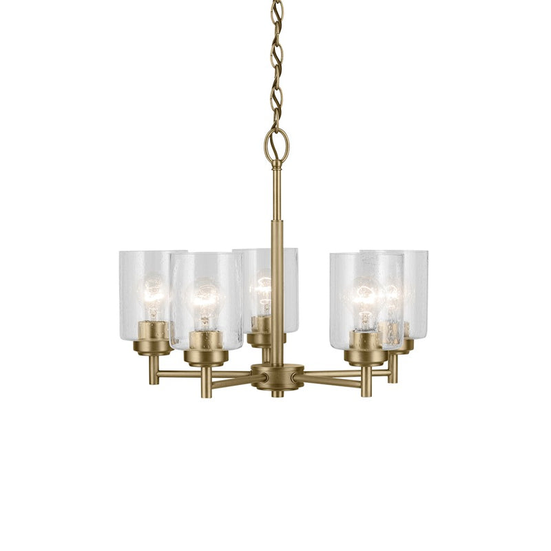Kichler Winslow 5 Light Chandelier 1 Tier Small, Brass/Clear Seeded