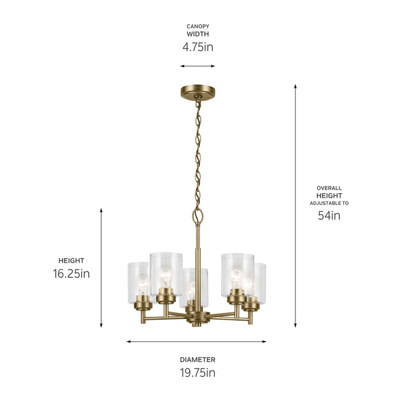 Kichler Winslow 5 Light Chandelier 1 Tier Small, Brass/Clear Seeded