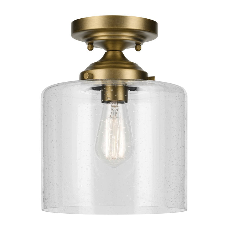 Kichler Winslow 1 Light Semi Flush Light, Natural Brass/Clear Seeded - 44033NBR