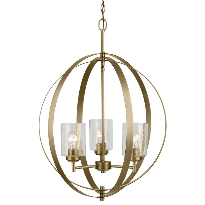 Kichler Winslow 3 Light Chandelier 1 Tier Medium, Brass/Clear Seeded