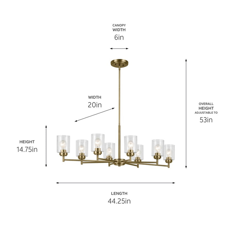 Kichler Winslow 8 Light Chandelier 1 Tier Small, Brass/Clear Seeded