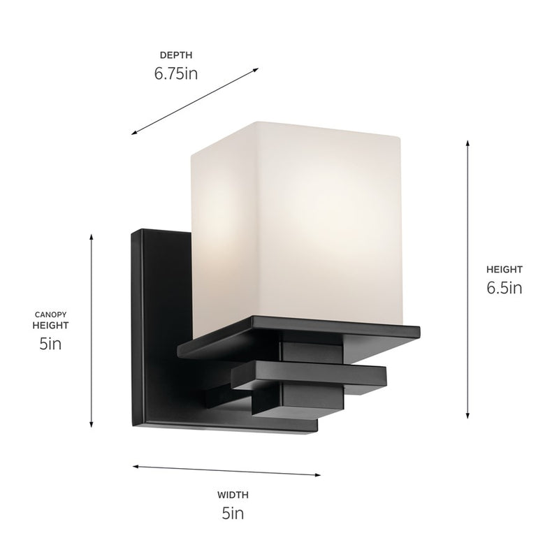 Kichler Tully 1 Light Wall Bracket, Black/Satin Etched Cased Opal