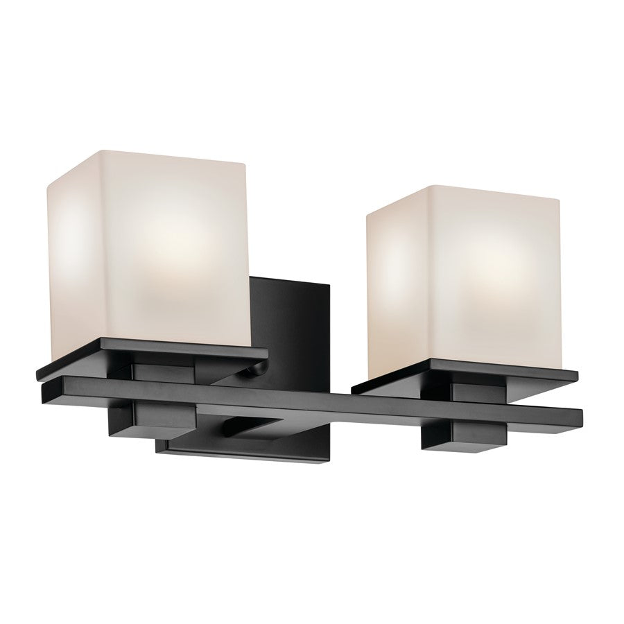 Kichler Tully 2 Light Wall Mt Bath 2 Arm, Black/Etched Cased Opal - 45150BK