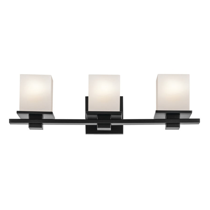Kichler Tully 24in 3-Light Vanity Light | Modern Black Steel & Satin Etched Opal Glass | Bathroom Vanity & Powder Room Illumination | Model 45151BK