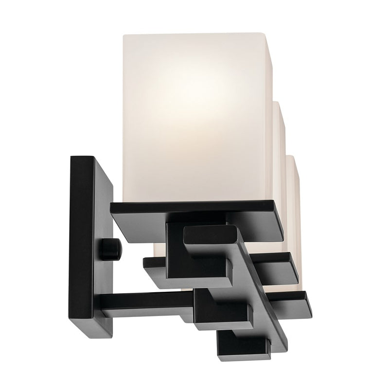 Kichler Tully 24in 3-Light Vanity Light | Modern Black Steel & Satin Etched Opal Glass | Bathroom Vanity & Powder Room Illumination | Model 45151BK