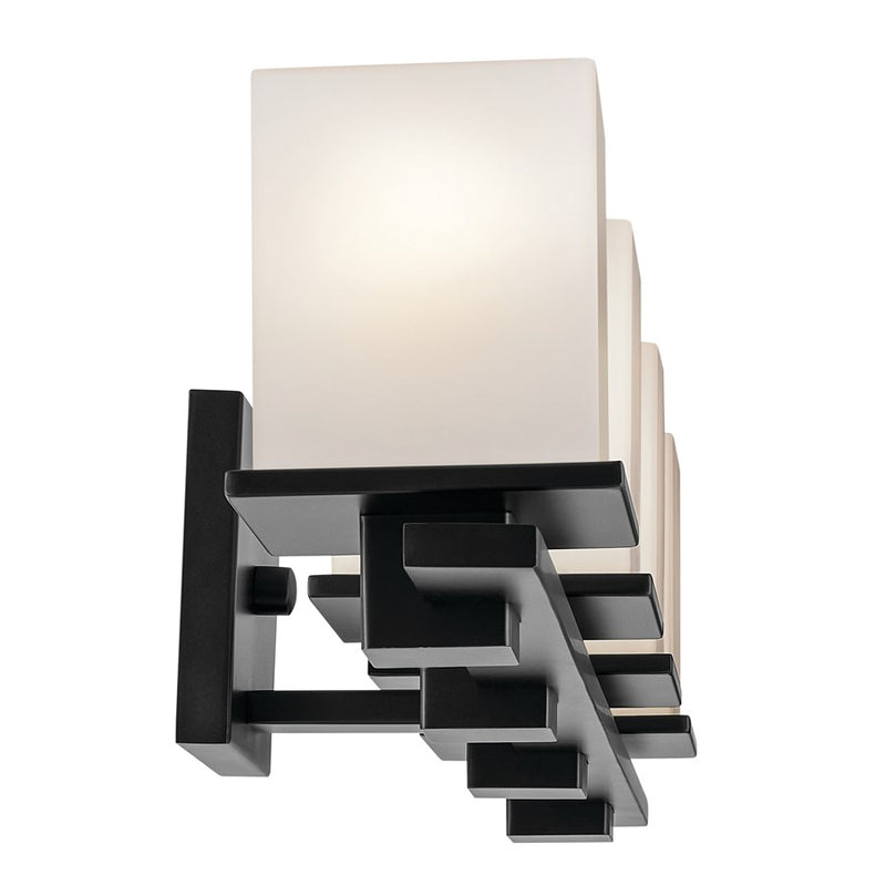Kichler Tully 32in 4-Light Bathroom Vanity Light | Modern Black Steel & Satin Etched Opal Glass | Master Bath & Powder Room Vanity | Model 45152BK