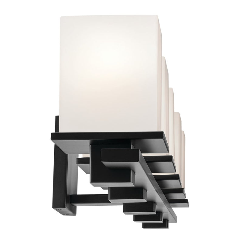 Kichler Tully 40in 5-Light Bath Vanity Light | Modern Black & Satin Etched Opal Glass | Bathroom Vanity Lighting | 5 A19 Bulbs, Dimmable | Model 45193BK