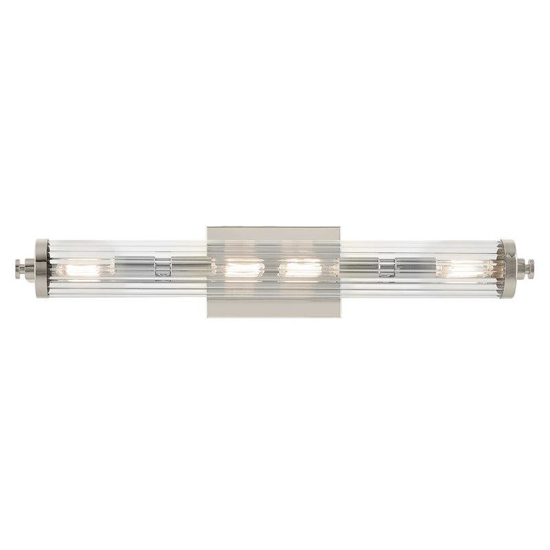 Kichler Azores 25in Linear Bath Vanity Light | Industrial Polished Nickel & Clear Fluted Glass | Bathroom Vanity & Makeup Mirror Light | Model 45649PN