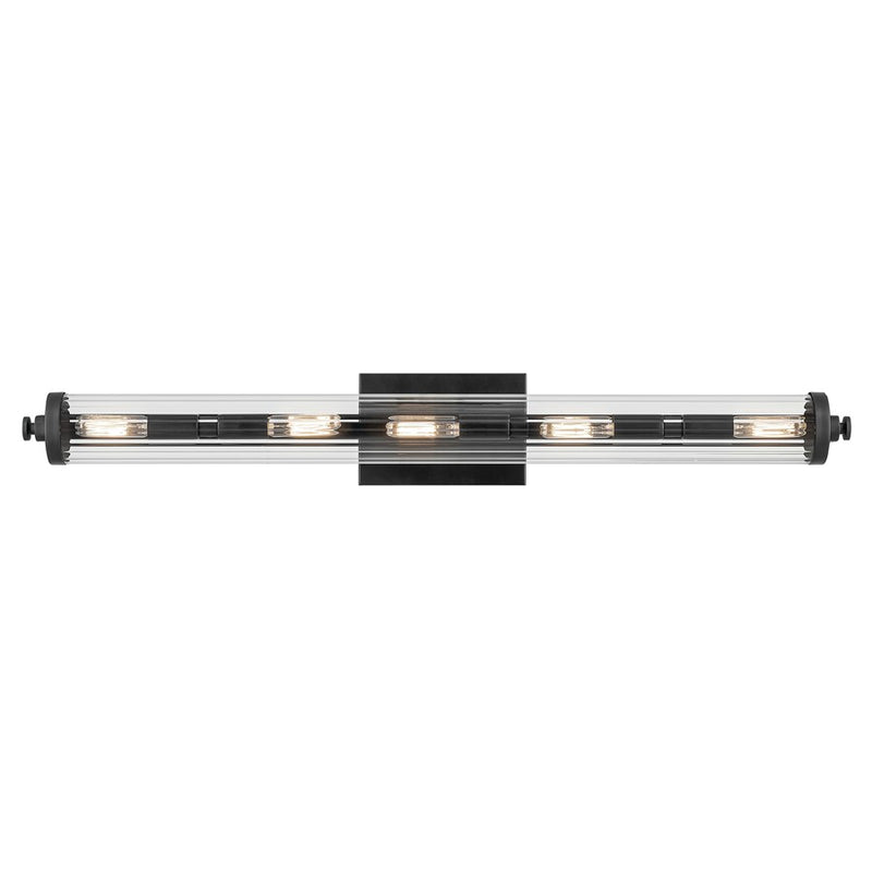 Kichler Azores 32in 5-Light Linear Vanity Light | Industrial Black Steel & Clear Fluted Glass | Bathroom & Powder Room Lighting | E12 Bulbs | Model 45650BK