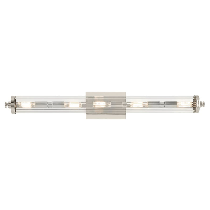 Kichler Azores 32in 5 Light Linear Vanity | Industrial Polished Nickel & Clear Fluted | Bathroom Vanity & Double Sink Light | 5 Bulbs 60W | Model 45650PN