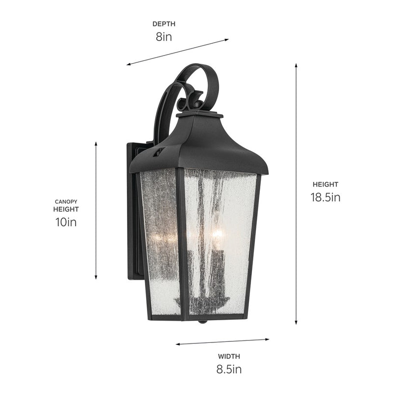 Kichler Forestdale 2 Light Outdoor Wall Light, Medium, Black/Seed