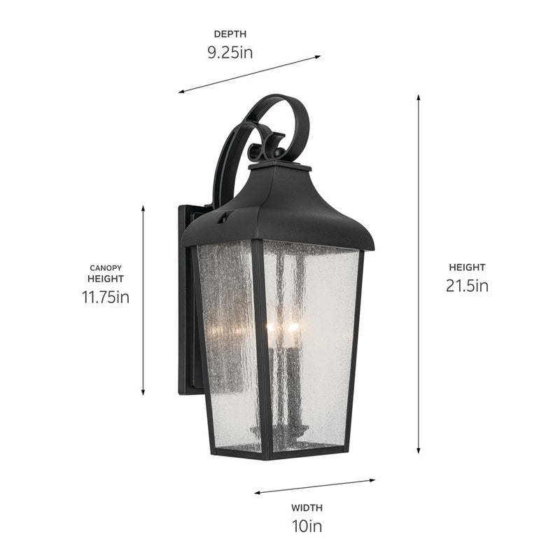 Kichler Forestdale 2 Light Outdoor Wall Light, Large, Black/Seed