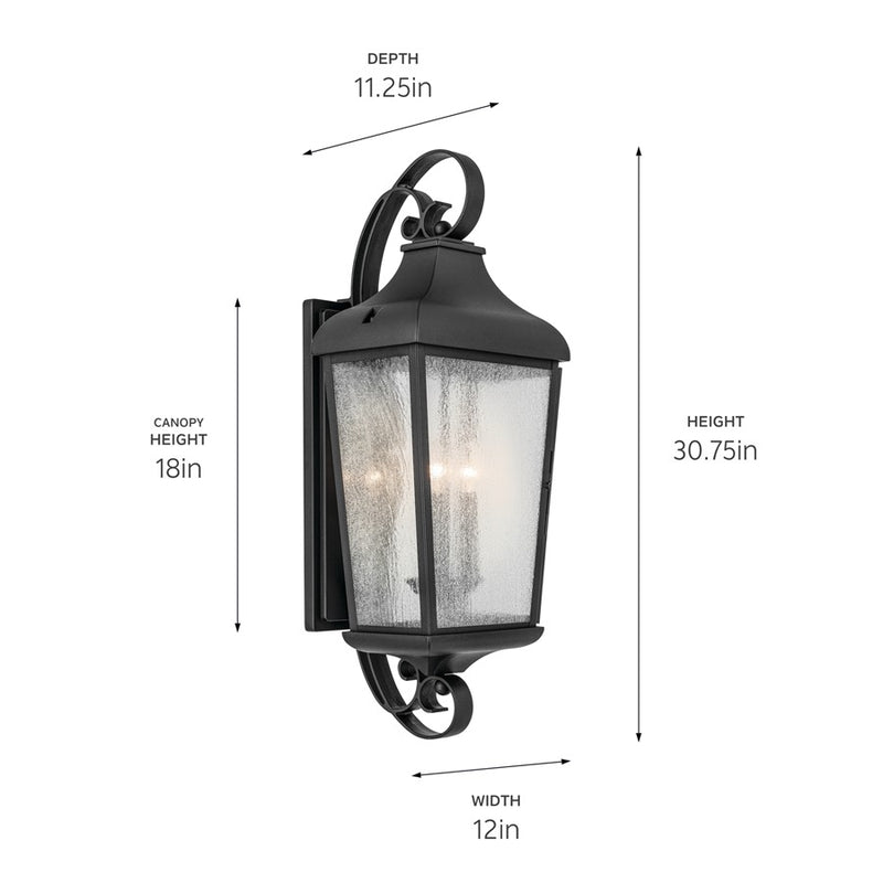 Kichler Forestdale 3 Light Outdoor Wall Light, Xlarge, Black/Seed