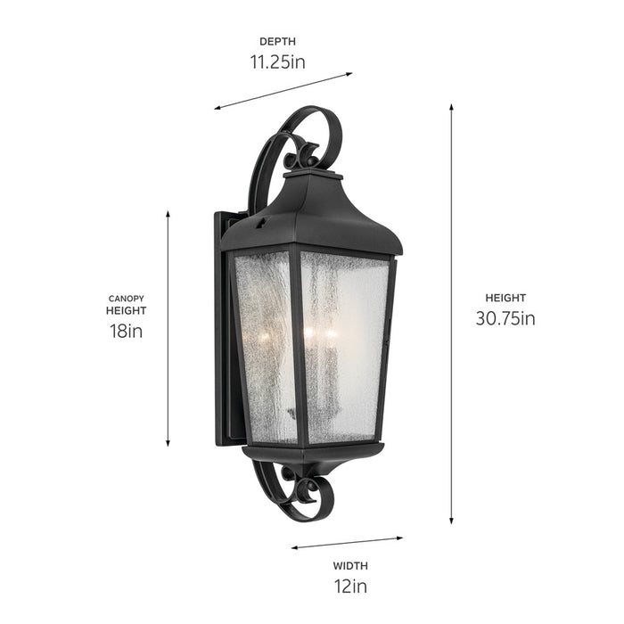 Kichler Forestdale 3 Light Outdoor Wall Light, Xlarge, Black/Seed