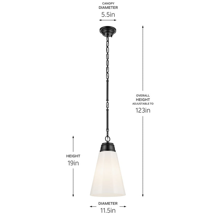 Kichler Marsailli 1 Light 19" Pendant, Black/Cased Opal