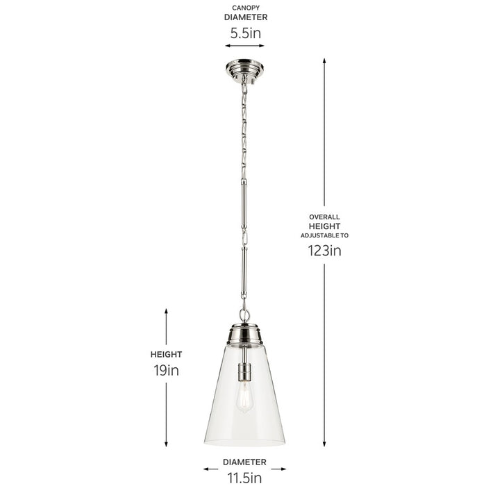 Kichler Marsailli 1 Light 19" Pendant, Polished Nickel/Clear