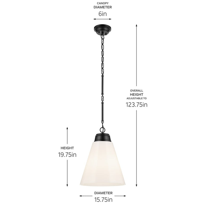 Kichler Marsailli 1 Light 20" Pendant, Black/Cased Opal