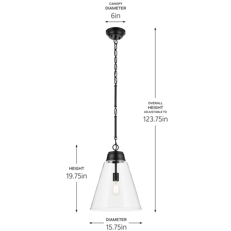 Kichler Marsailli 1 Light 20" Pendant, Black/Clear