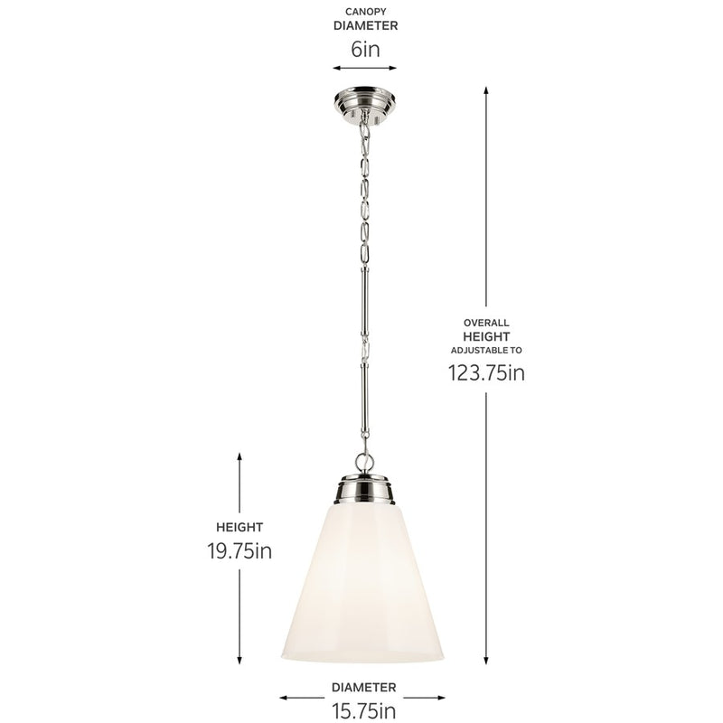 Kichler Marsailli 1 Light 20" Pendant, Polished Nickel/Cased Opal