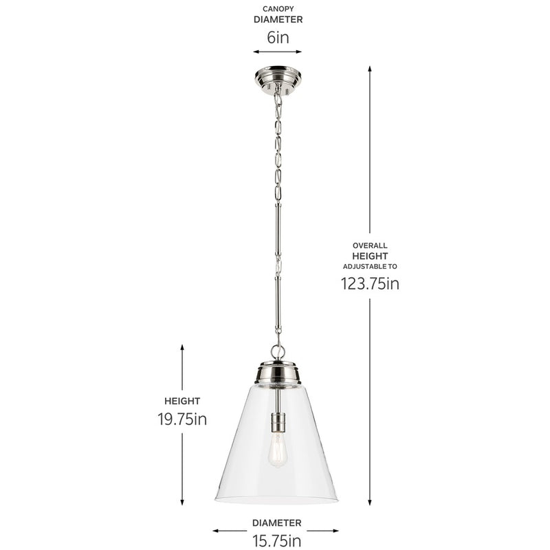 Kichler Marsailli 1 Light 20" Pendant, Polished Nickel/Clear