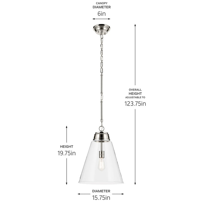 Kichler Marsailli 1 Light 20" Pendant, Polished Nickel/Clear