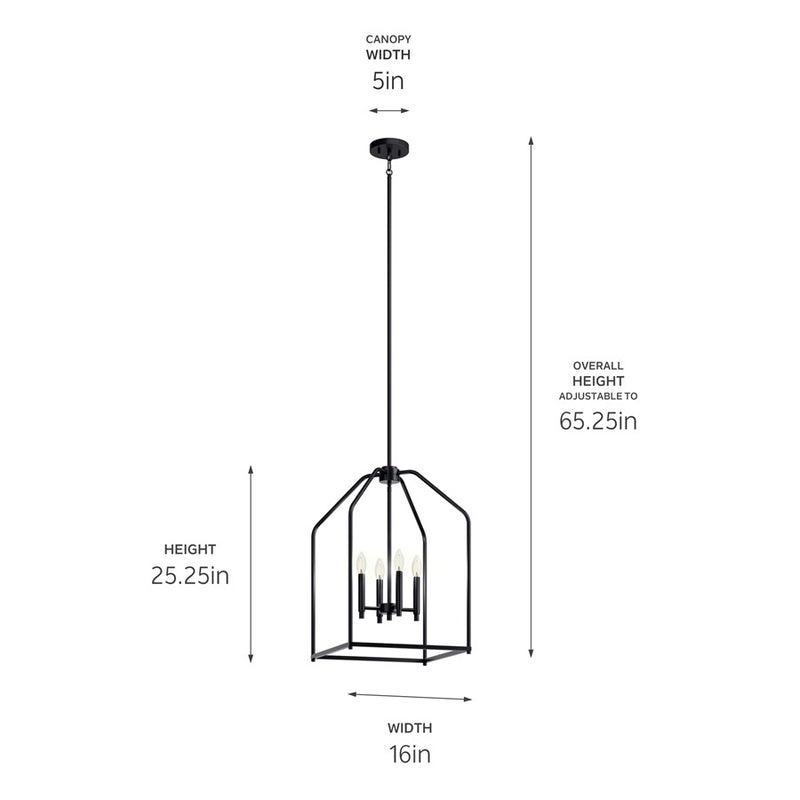 Kichler Madden 4 Light Foyer Pendant, Black