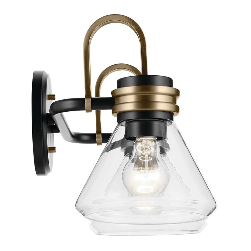 Kichler Farum 19in Wide 2-Light Vanity Light | Modern Black with Champagne Bronze & Clear Glass | Bathroom & Powder Room Vanity Fixture | Model 55154BKCLR