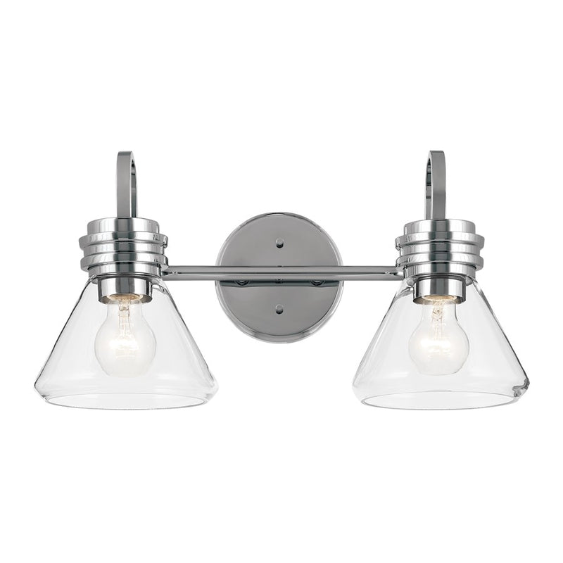Kichler Farum 2-Light 19in Vanity Light | Modern Chrome Steel & Clear Glass | Bathroom Vanity & Above-Mirror Light | 120V | Model 55154CHCLR