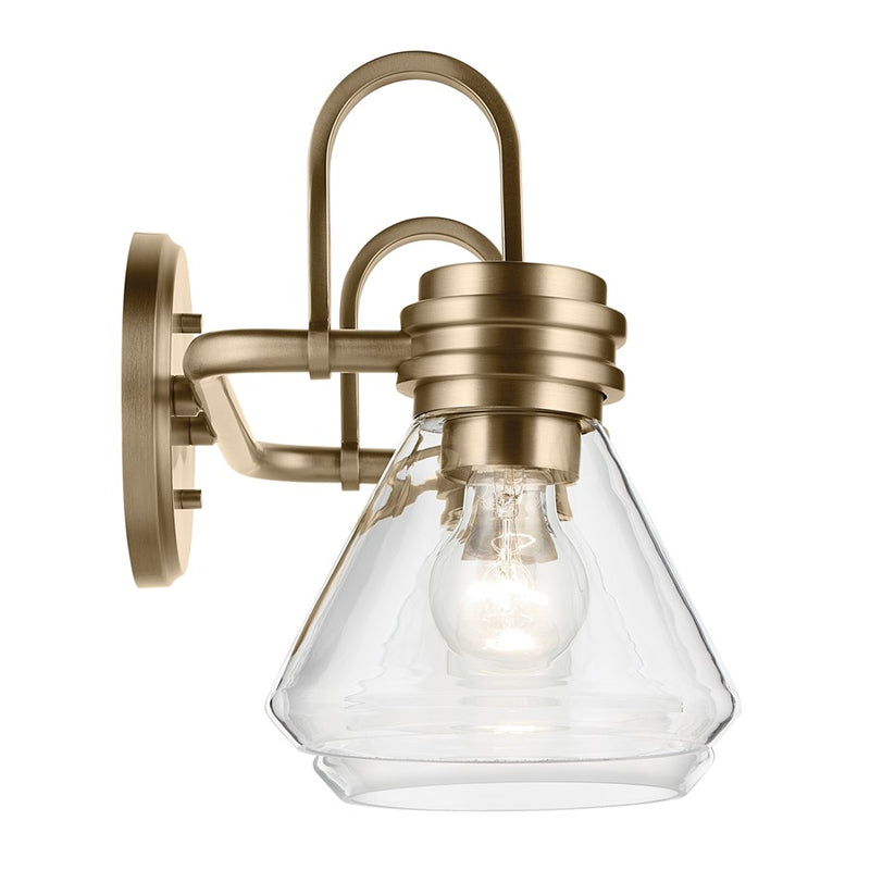 Kichler Farum 19.25in Wide 2-Light Vanity Light | Modern Cone Champagne Bronze & Clear Glass | Bathroom Vanity & Powder Room Lighting | Model 55154CPZCLR