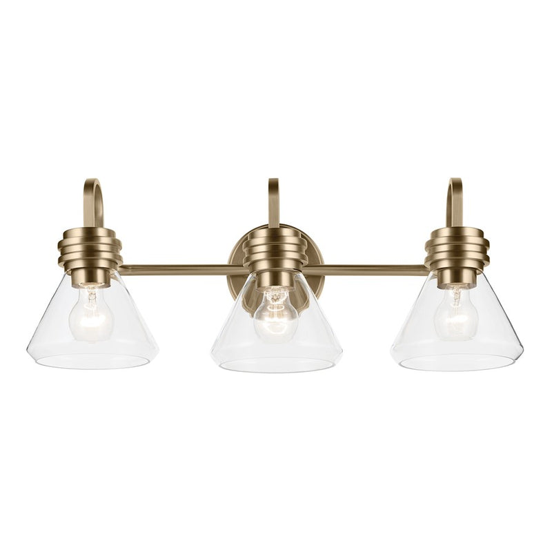 Kichler Farum 3-Light 26" Bath Vanity Light | Modern Champagne Bronze & Clear Glass | Bathroom & Powder Room Light | 3 Bulbs  x G25 | Model 55155CPZCLR
