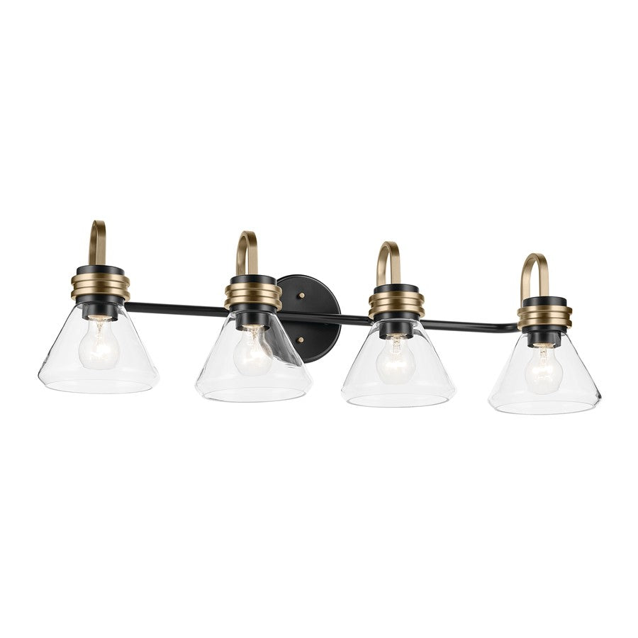 Kichler Farum 4 Light Wall Mt Bath 4 Arm, Black/Clear - 55156BKCLR