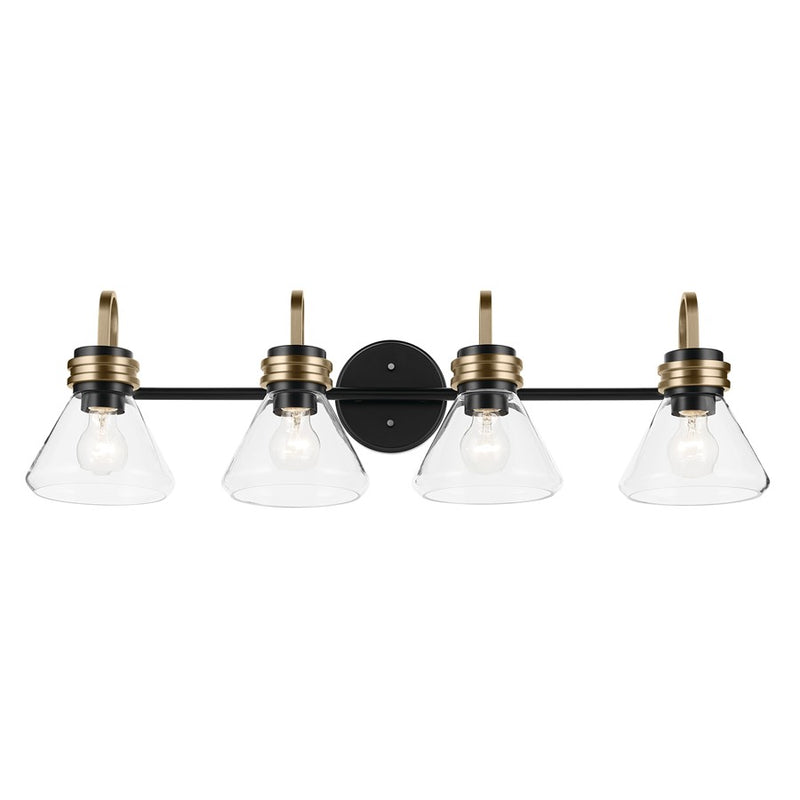Kichler Farum 34in Wide 4-Light Vanity | Modern Black with Champagne Bronze & Clear Glass | Bathroom Vanity Lighting | 400W Incandescent | Model 55156BKCLR