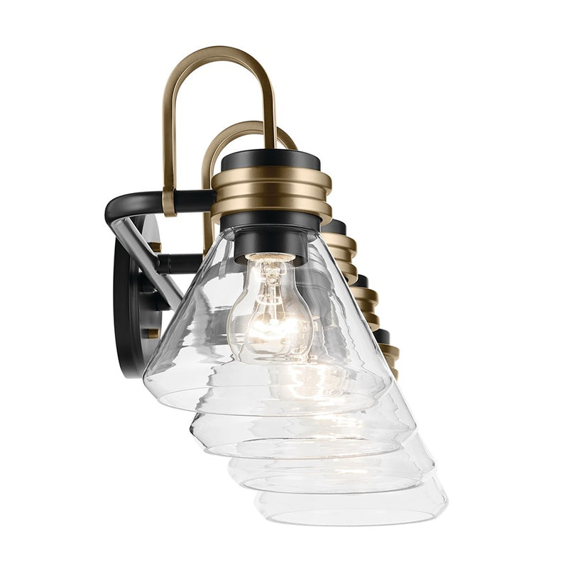 Kichler Farum 34in Wide 4-Light Vanity | Modern Black with Champagne Bronze & Clear Glass | Bathroom Vanity Lighting | 400W Incandescent | Model 55156BKCLR