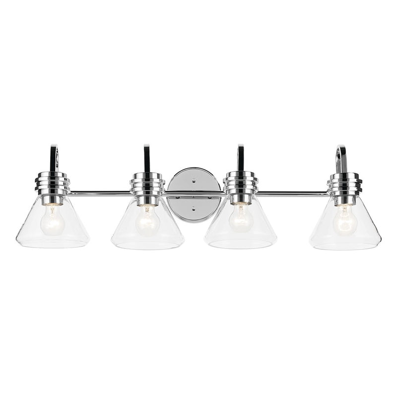 Kichler Farum 34in Wide Bathroom Vanity Light | Modern Chrome & Clear Glass | Bathroom Over Vanity & Grooming Area | 4 Bulbs 60W Max E26 | Model 55156CHCLR