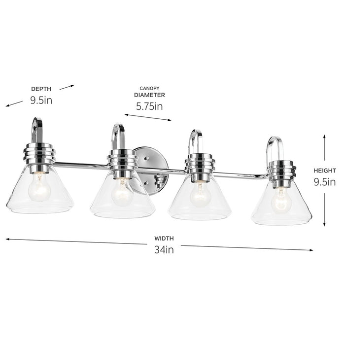 Kichler Farum 4 Light 34" Wall Mt Bath 4 Arm, Chrome/Clear