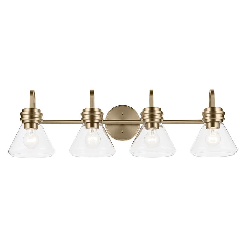 Kichler Farum 34in 4-Light Bathroom Vanity Light | Modern Champagne Bronze Steel & Clear Glass| Primary Bath & Powder Room | Model 55156CPZCLR